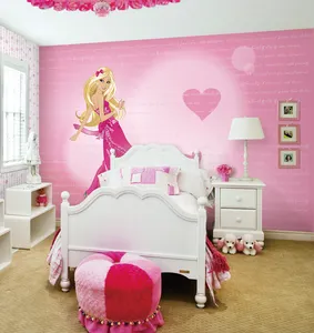 Papel de parede de vinil para quarto da menina, estilo de princesa, cortina