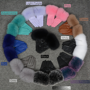 Gants en cuir véritable, véritable peau de mouton et de renard, couleurs personnalisables, tendance, pour femme, pcs - Product Image 6