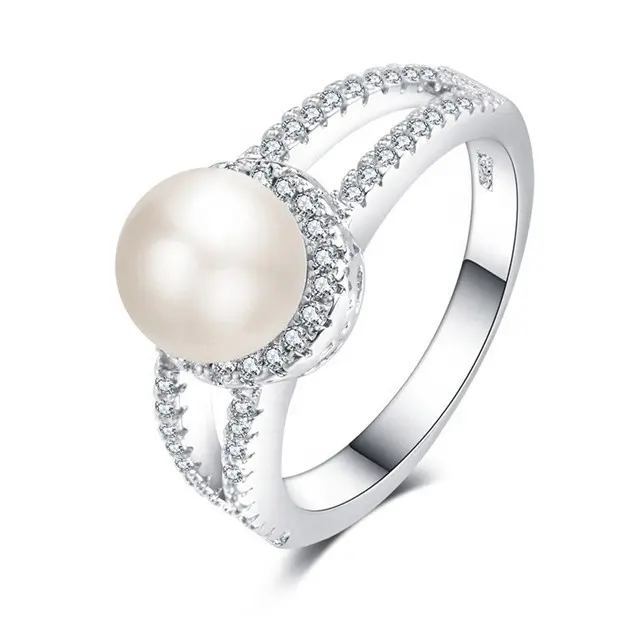 Joyería de lujo creado blanco perla Anillos para las Mujeres boda elegante de Mujeres Anillos regalo Día de la madre