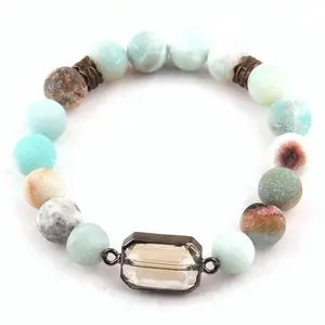 Vòng Đeo Tay Matt Amazonite Liên Kết Pha Lê Đá Quý Tự Nhiên Co Giãn 10Mm Cho Nữ Thời Trang