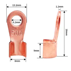 OT-50A Diametro di 6.2mm di Rame Rosso Circolare Splice Anello di Filo Terminale Nudo Connettore del Cavo Della Batteria capicorda Terminali