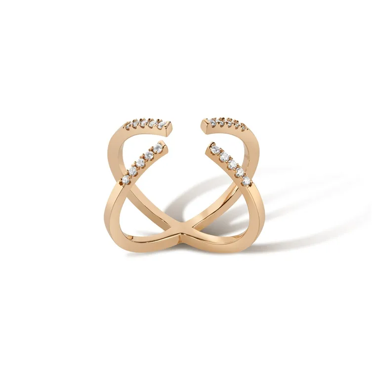 18K 골드 패션 오픈 크로스 우아한 지르콘 귀여운 보석 디자인 반지