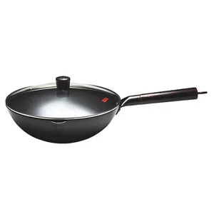 Japanese High Quality Cast Iron Chinese Wok With Lid Non-toxic IH Induction Gas Fry Pan Skillets