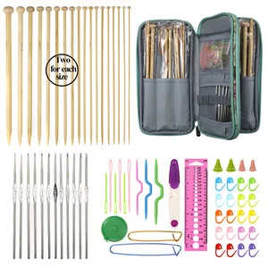 Knitting Needles Set Included 18 Pairs Single Pointed Bamboo Knitting Needles and 12 PCS Lace Crochet Hook With Case