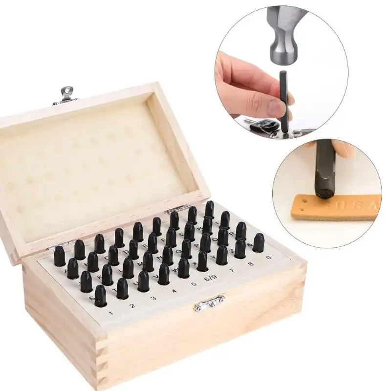 36Pcs/Set Stainless Steel Letter Number Punch Set Leather Wood Craft Stamp Tool Kit Leather Craft Stamp