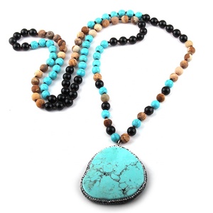 女性民族波西米亚部落珠宝长打结绿松石蓝石吊坠项链108电脑马拉项链西方珠宝 - Product Image 6