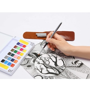 Juego de brochas de viaje con tapa y tornillo, pinceles de pelo de nailon redondo y corto con mango plateado para pintar con acuarela, novedad de 2021 - Product Image 6