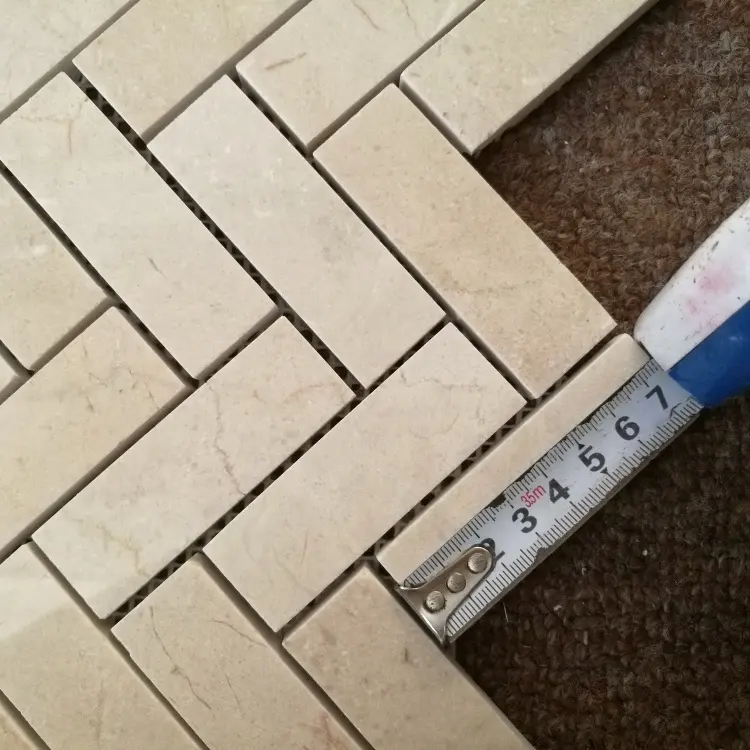 cream marfil herringbone marble mosaic tile for backsplash