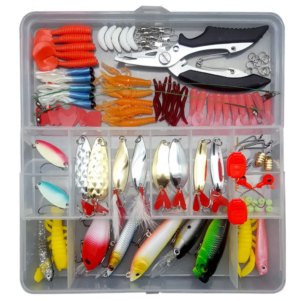 Multi specification fishing tackle gear artificial crankbait minnow popper vib hard and soft fishing lure set bait kit