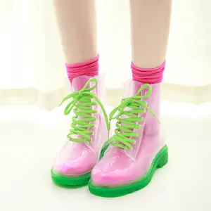 Botas de chuva femininas transparentes, botas de pvc da moda