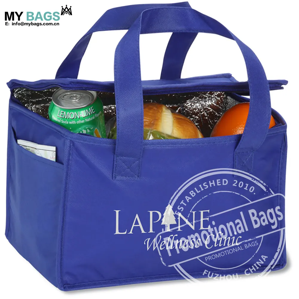 Recycled non woven PP dimpled cooler bag with front pocket, zip closure, long handles and gusset