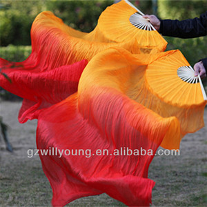 Naranja/rojo, danza del vientre 100% pura seda ventilador velos, tamaño 1,8*0,9 M - Product Image 1