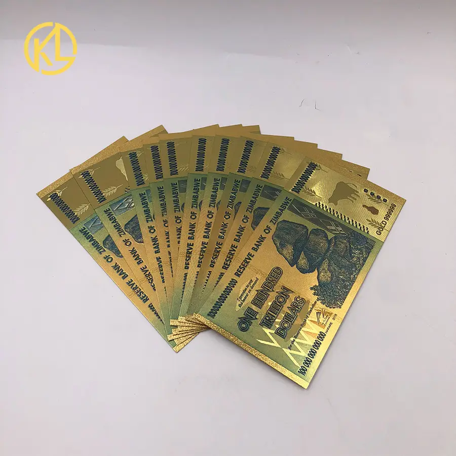 1000 pz/lotto Zimbabwe Un Centinaio di Trilioni di Dollari Banconote in Oro 24 k Placcato Oro Con 999 banconote In Oro