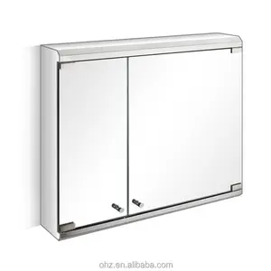 Venta al por mayor montado en la puerta espejo gabinete de la joyería-Espejo de baño de fábrica de China, diseño de armario de pared colgante con dos puertas de cristal