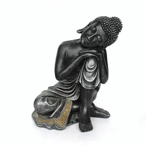 Acheter statue de bouddha de couchage taille réelle en résine noire pour jardin