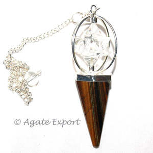 Plata Natural Ojo de Tigre Cristal Cuarzo Merkaba Péndulos Forma de bola facetada Collar de piedras preciosas minerales hecho a mano Corte de ojo de gato - Product Image 1