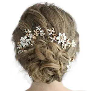 Di lusso Da Sposa Per Capelli Accessori Boho Rhinestone Del Fiore di Pin di Bobby Copricapo Della Fascia Dei Monili Delle Donne Dei Capelli Da Sposa Della Vite