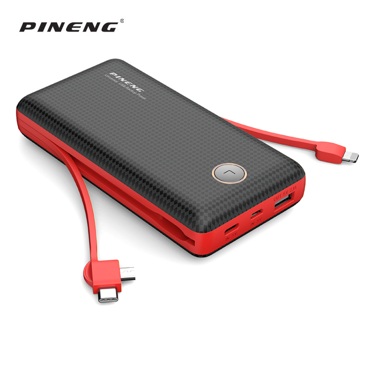 Dahili kablolar ile USB USB portu taşınabilir şarj cihazı 20000