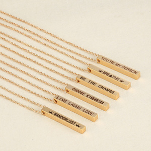 Collana con Ciondolo a Barra Verticale Incisa 3D in Acciaio Inossidabile Personalizzata, Gioielli Minimalisti all'Ingrosso per Uomo e <span class=keywords><strong>Donna</strong></span>, Charm in Oro 14K - Product Image 2