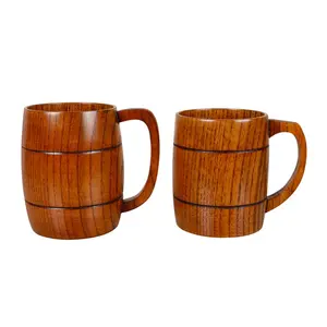 Classical Natural Jujube Wood Handmade <strong>Large</strong> Beer <strong>Mug</strong> with Handle - Product Image 1