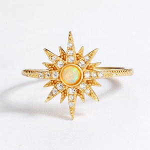 Fashion Women <strong>Gold</strong> Vermeil Created Jewellery Sun Star 925 Silver Synthetic <strong>Opal</strong> <strong>Ring</strong> - Product Image 1