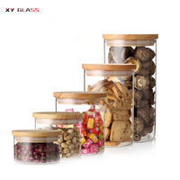 En gros haute qualité borosilicate stockage avec couvercle en bambou bocal en verre recyclé