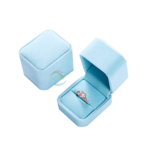 Wholesale Wedding Bulk Custom Logo Blue Pink Velvet Jewelry Ring Boxes
