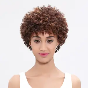 Factory Supplying Afro Kinky Curly Machine Made Wigs Brazilian Human Hair Wholesale Weaving Short Remy Hair Human Hair Wigs