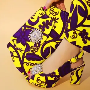 Tas Serasi Sepatu Afrika 100% Katun Hollandias Ankara Tas Tangan Wanita Kain dengan Lilin 6 Yard