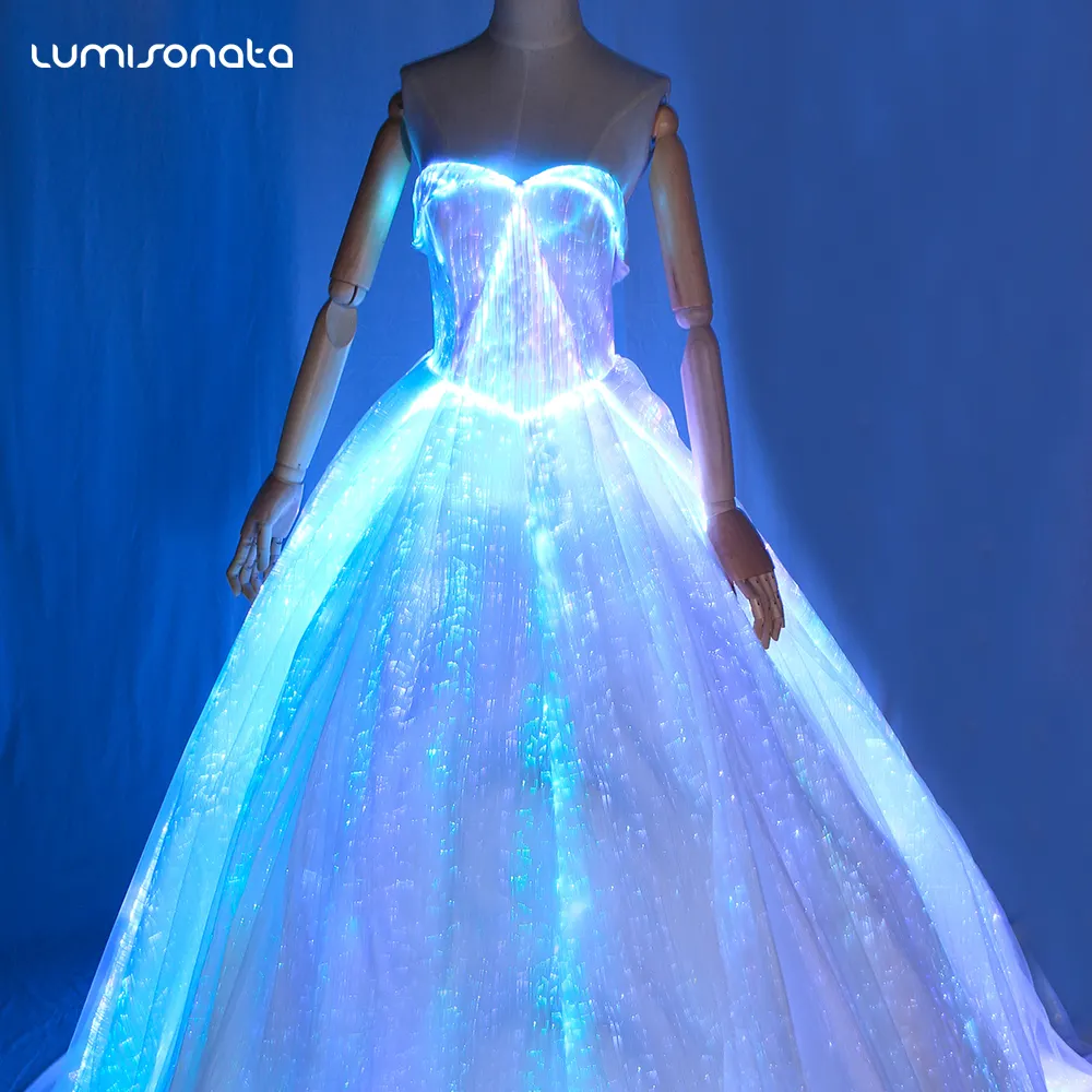 light emitting fabric luminous high light reflective Led light up angel costume dress dresses fiber optic dress