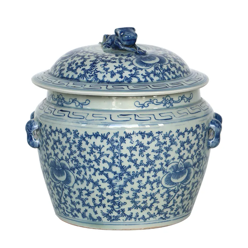 Blauw en wit Hoge geavanceerde jar Chinese antieke porseleinen keramische Gember pot met pad dier deksel