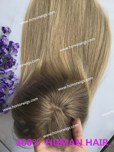 Allyht378 — toupet en soie pour femme, doreen personnalisé, cheveux ombré, couleur blonde cendré, 16 pouces, 5x6 pouces, avec clips - Product Image 3