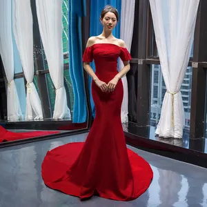 Jancember RSM66637 Gaun Malam Berlipat Putri Duyung Mewah Bermanik Tanpa Bahu Seksi Merah