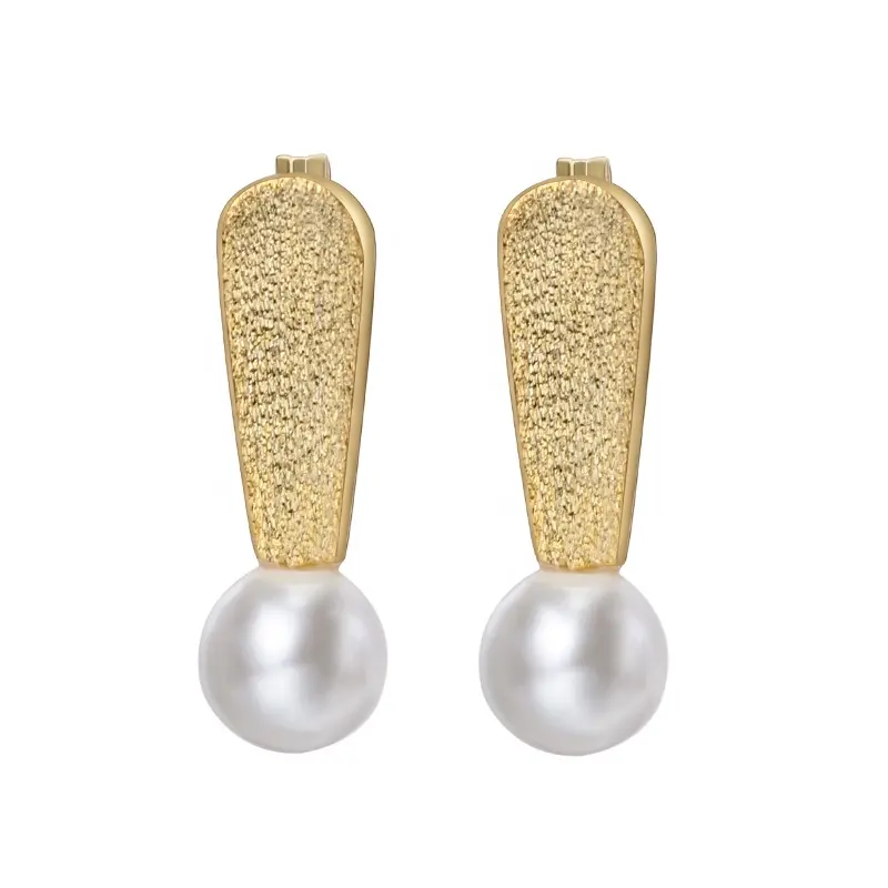 Plata de Ley 925 de cristal Natural lindo signo de exclamación de diseño de plata de la perla Stud pendiente para la joyería de las mujeres