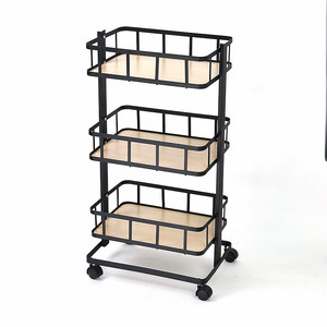 Movable 3-Tier MDF Board Food <b>Trolley</b> Cart with Four-Wheel Black Coating OEM Customizable for Tools Usage - Product Image 1