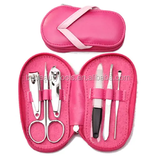 Precio de fábrica Mini caso en forma de acero inoxidable cortador de uñas de Color rosa chicas manicura y pedicura, Kit de herramientas