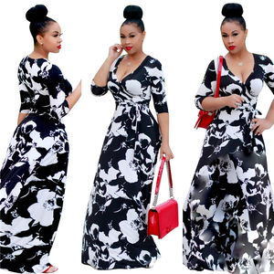 Vestido Maxi Floral Blanco y Negro para Mujer, Sexy, Veraniego, para Mujeres Maduras con Busto Grande - Product Image 2