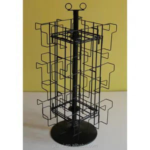 table standing iron wire form customized steel 12 pocket rotating counter card display rack for souvenir shops