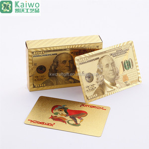 Cartes <span class=keywords><strong>de</strong></span> <span class=keywords><strong>jeu</strong></span> <span class=keywords><strong>de</strong></span> poker plaquées or 24 carats <span class=keywords><strong>100</strong></span> dollars, feuille d'or, personnalisées - Product Image 2