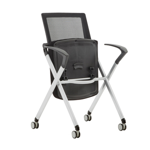 Silla ejecutiva de oficina moderna Reposacabezas ajustable de tela y metal Apilable y plegable PP Silla de conferencia para visitantes de entrenamiento