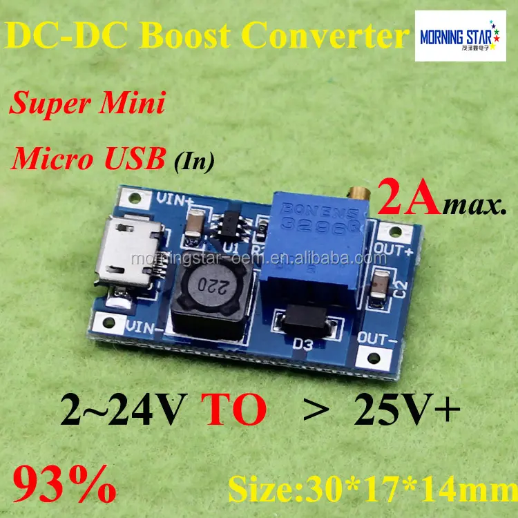 [ 2A Boost Plate Converter ] DC-DC boost module Wide Voltage Input 2V 5V 24V to 5V 7.4V 9V 11V 12V 24V 28V Adjustable 2577