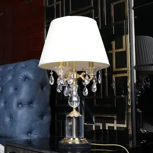 Simig תאורה קלאסי יוקרה צרפתית בד תוף צל k9 cristal מנורת שולחן לחדר שינה סלון מלון