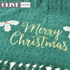 Bordado verde WAFFLE chenilla manta <span class=keywords><strong>para</strong></span> <span class=keywords><strong>Navidad</strong></span> - Product Image 2