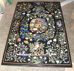 หินอ่อนสีดำ Inlay ตกแต่งโต๊ะรับประทานอาหารด้านบน - Product Image 1