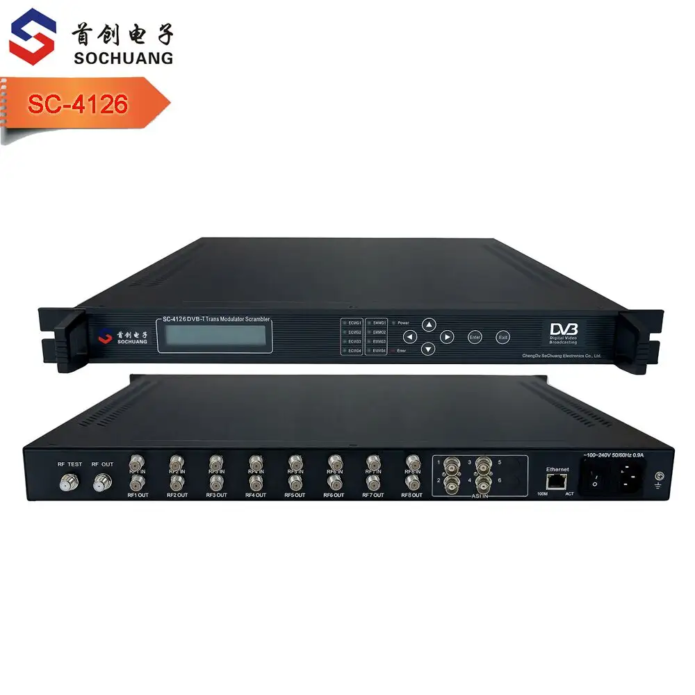 Transmodulateur dvb-s2 vers dvb-t cofdm hôtel rf modulateur (8 satellite DVB-S/S2 + ASI, 3 * DVB-T RF)