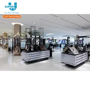 Shopping Mall Glass Kiosk Station Professional Make Up Brushes Display Stand