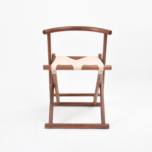 Vintage <b>Retro</b> Lawn Wood Folding <b>Chair</b> in Genuine Tanning Leather - Product Image 1