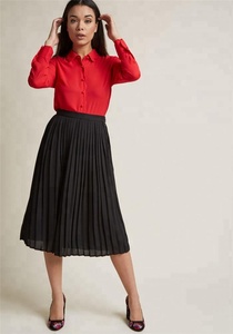 <strong>Women</strong> a Line Black Chiffon Pleated <strong>Midi</strong> <strong>Skirt</strong> - Product Image 3