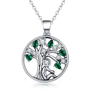 S925 Kalung Perak Murni Berpelukan Pohon Kehidupan dengan Berlian