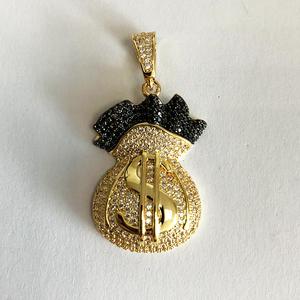 Colgante de Bolsa de Dinero Chapado <span class=keywords><strong>en</strong></span> Oro Saudí de 18K con Micro Pavé de Circonitas Cúbicas para Hombre - Product Image 4